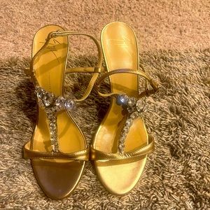 Giuseppe Zanotti Strappy Gold Jeweled Heel